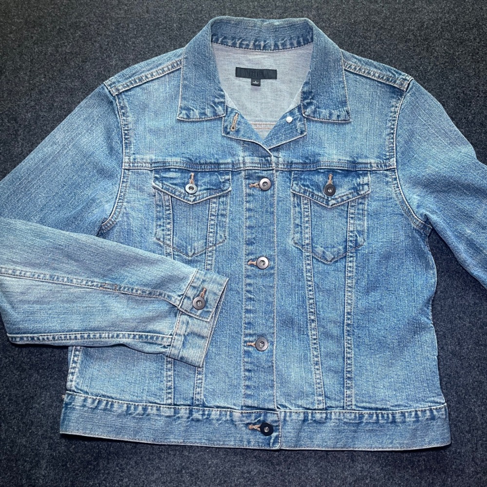 Uniqlo Denim Jacket Womens L Blue Excellent Classic Trucker Medium Wash Cotton